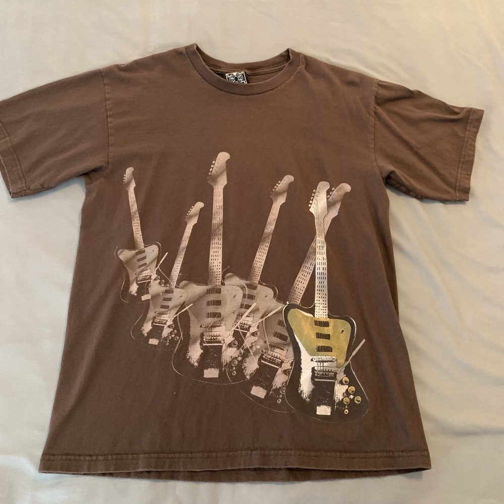 Electrify11 Shirt Mens Medium Brown Electric Guitar Music Graphic Tee T-Shirt